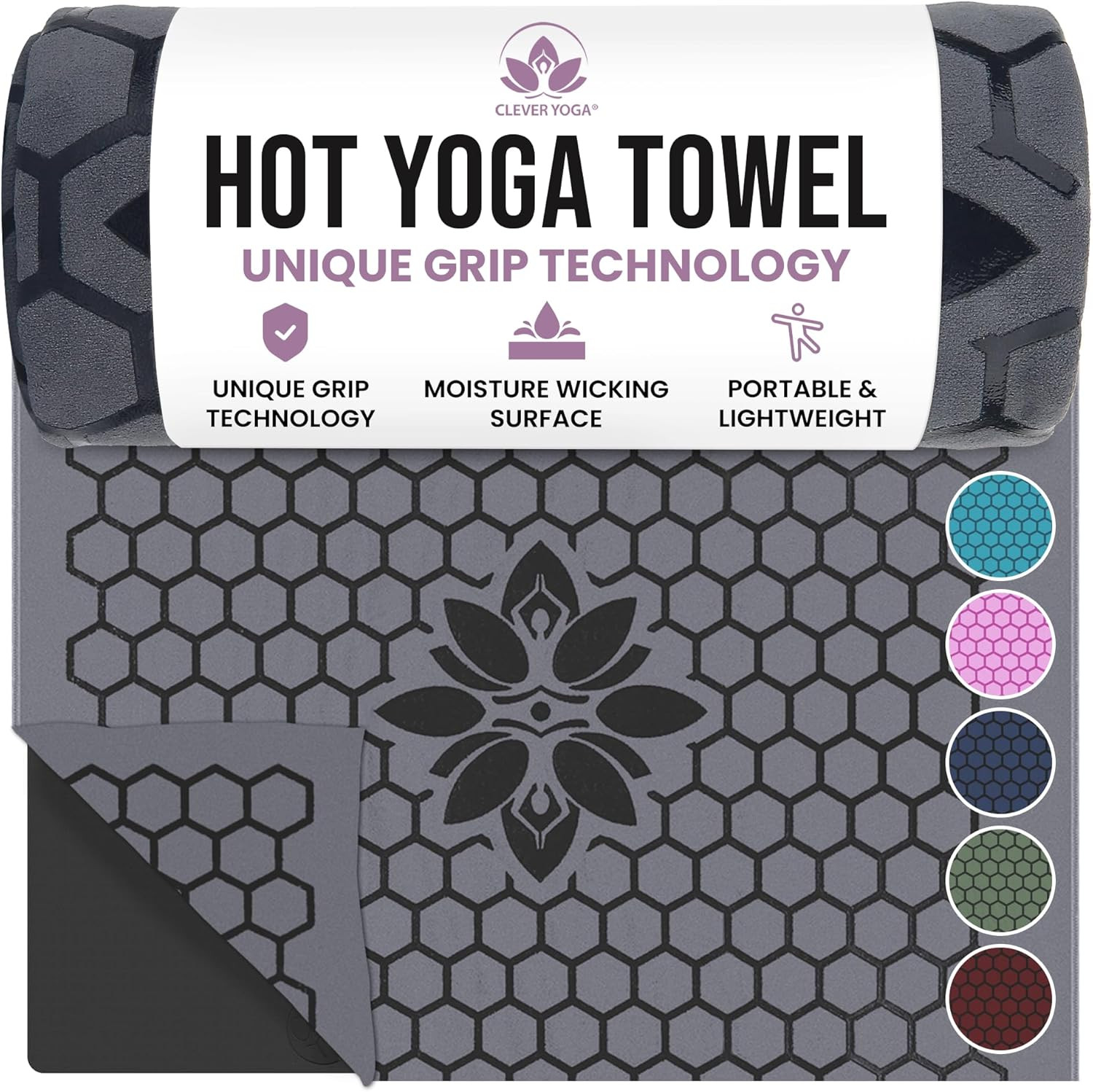 Non-Slip Hot Yoga Mat Towel – Sweat Absorbent & Lightweight – Gray