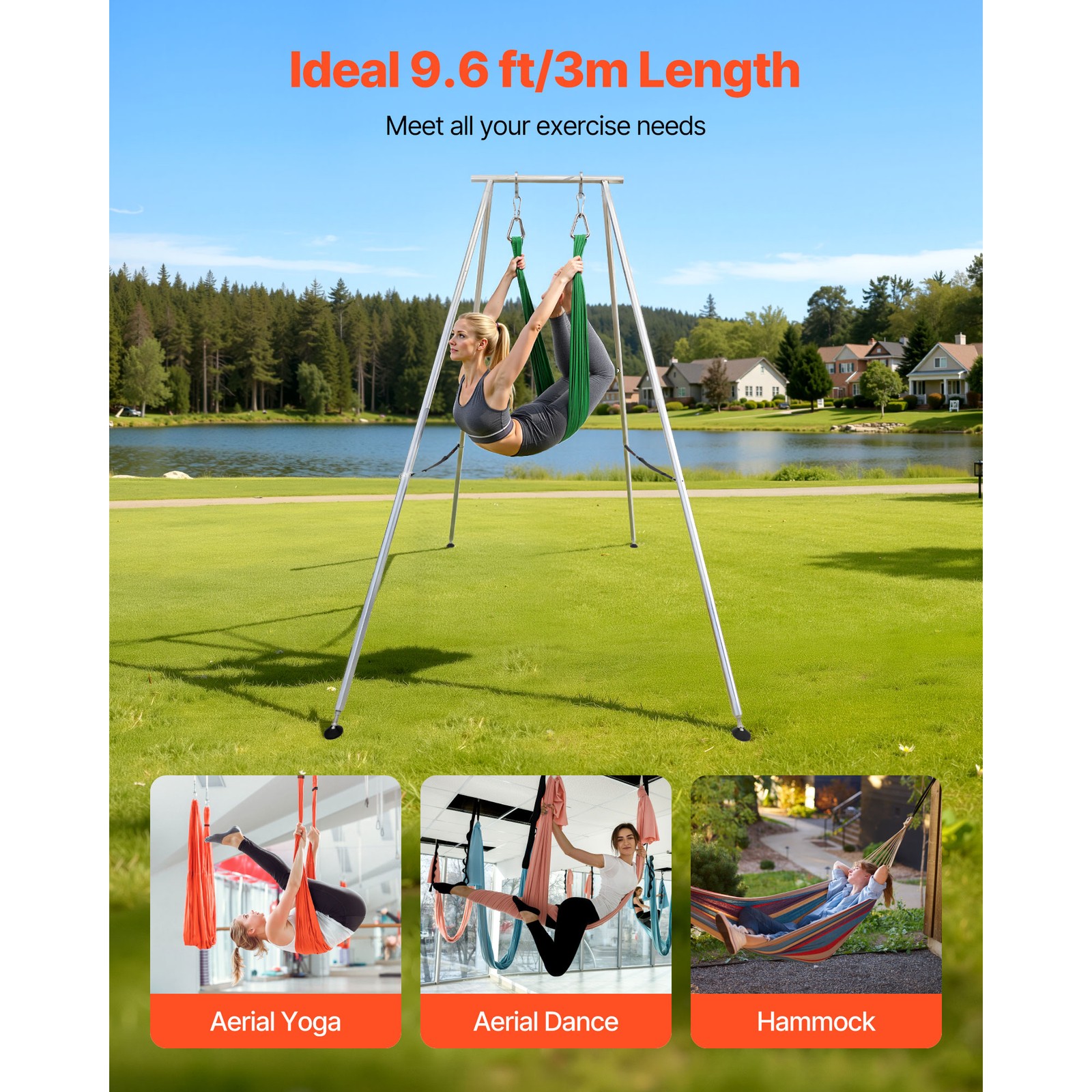 9.6ft Yoga Swing Frame Aerial Silk Stand 551 lbs Non-Slip Base Detachable