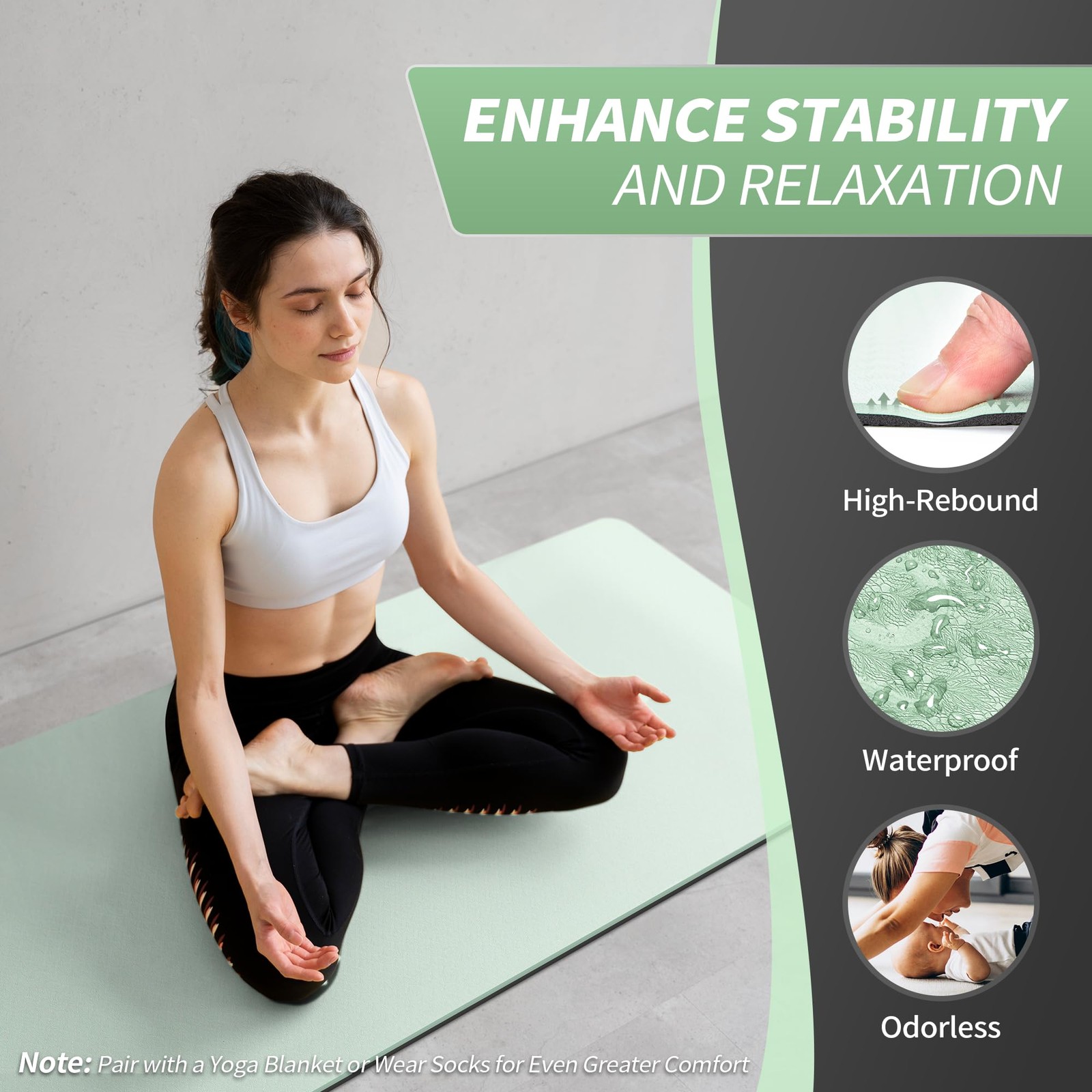 CAMBIVO Yoga Mat for Women Men Kids, 72&Prime; x 72*24*0.24 inch, Mint Green+Gray