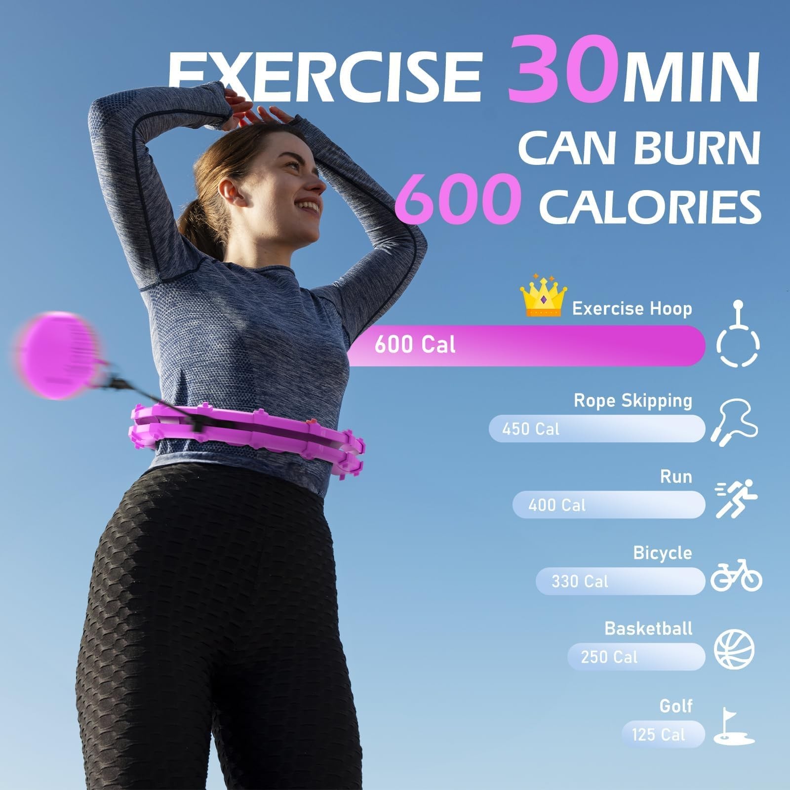 Weighted Hula Circle with 24 Links for Adults Weight Loss, Infinity Fitness H…