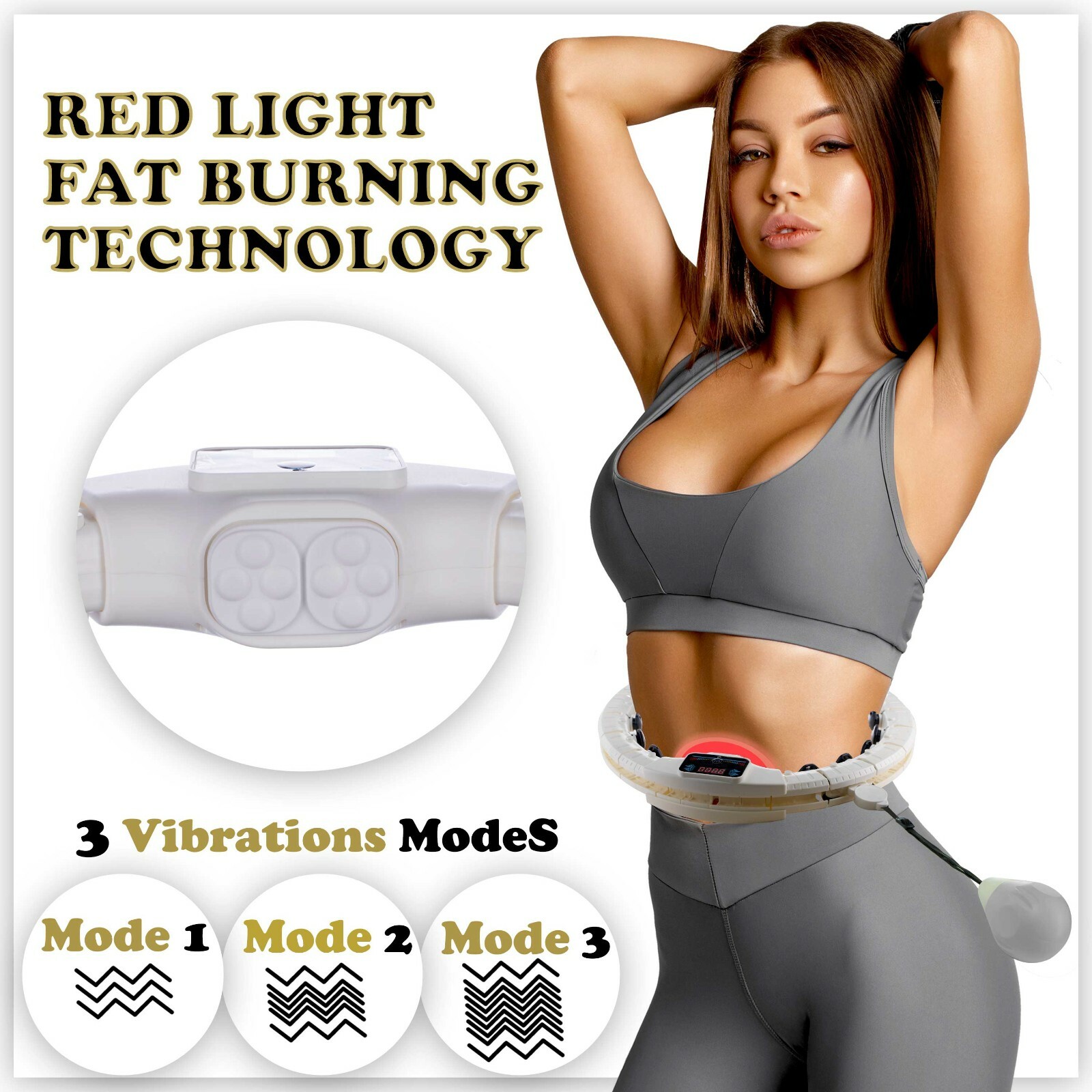 SMART Weighted Hula Hoop with Counter LED Display 3 modes of Vibrations White