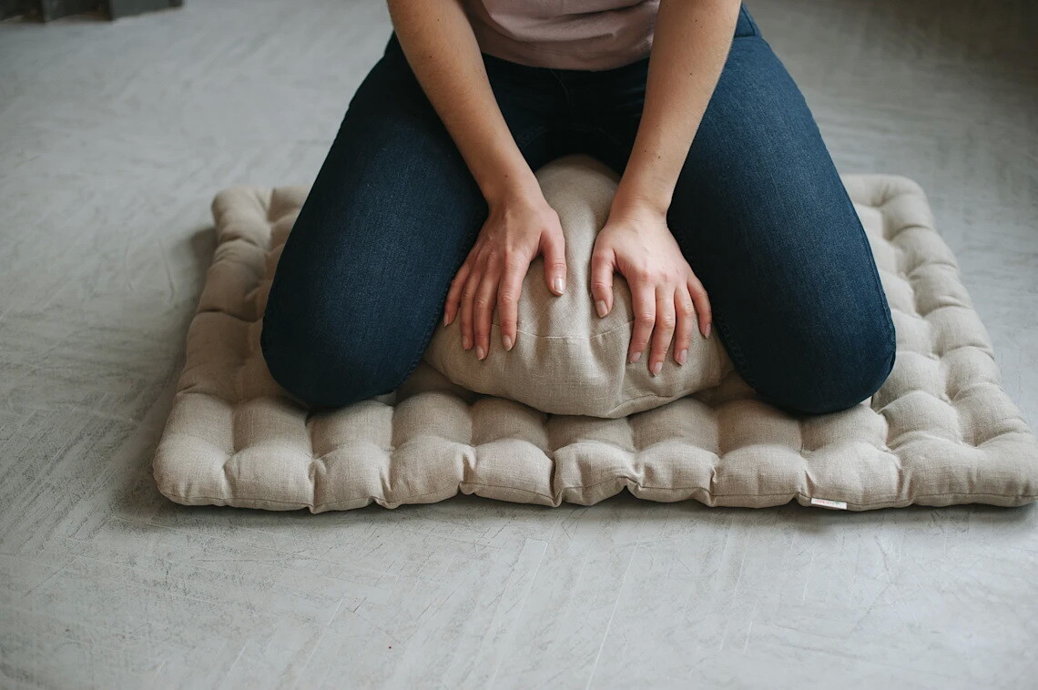 Meditation Set Zafu & Zabuton Buckwheat hulls Meditation pillow cushion Linen