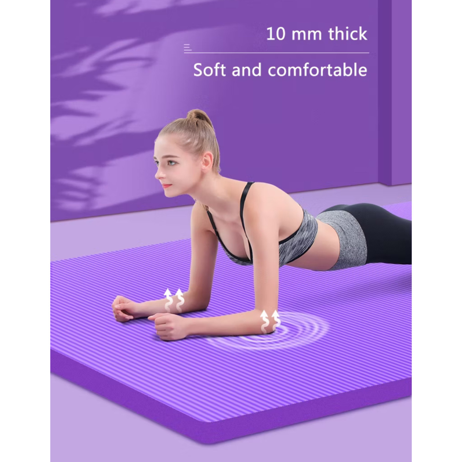 Purple Yoga Mat 10mm Thick Non-Slip 183x61cm + FREE Carry Bag Home Fitness