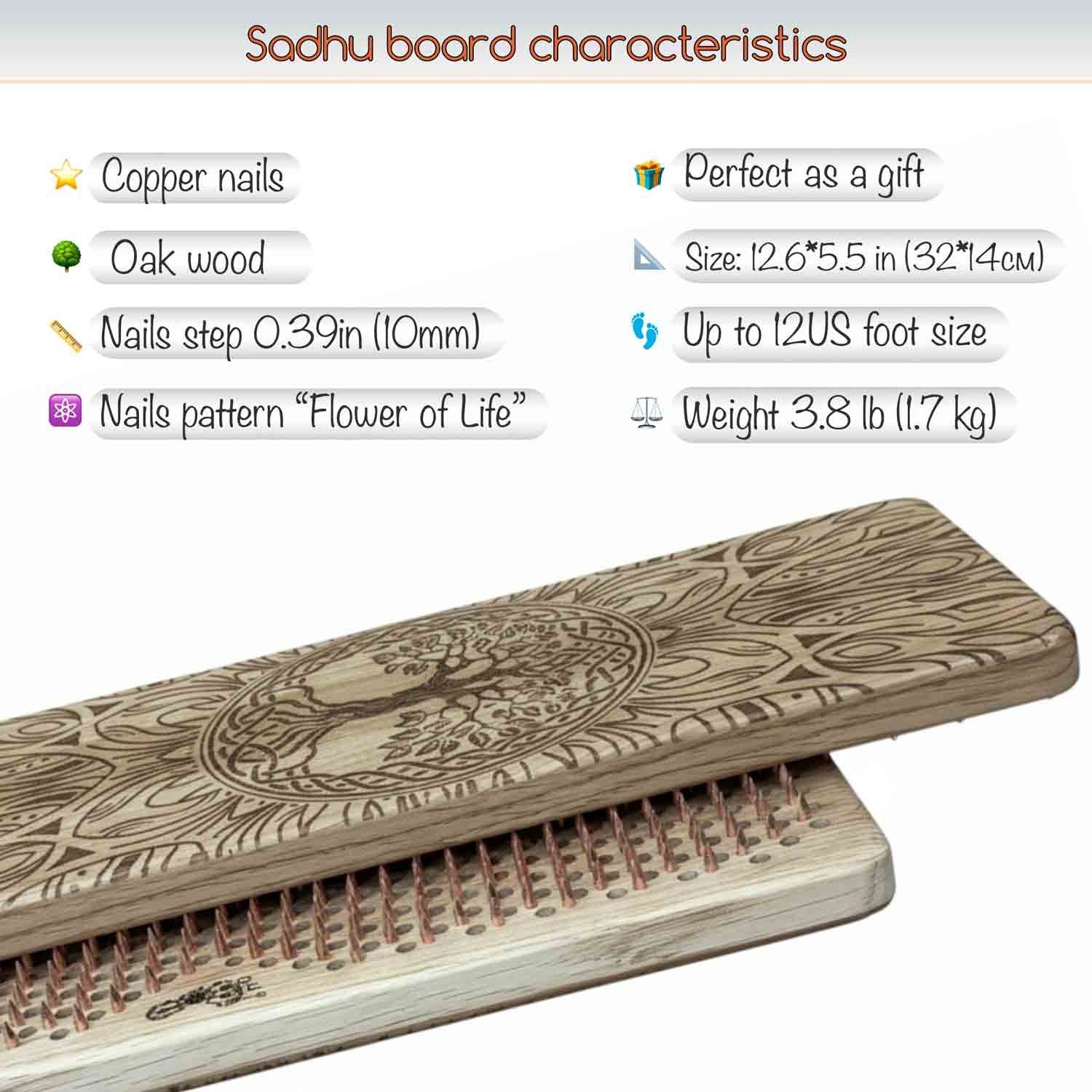 Sadhu board nails from 100% ash wood for yoga meditation, 0.39in, »Tree of Life « 