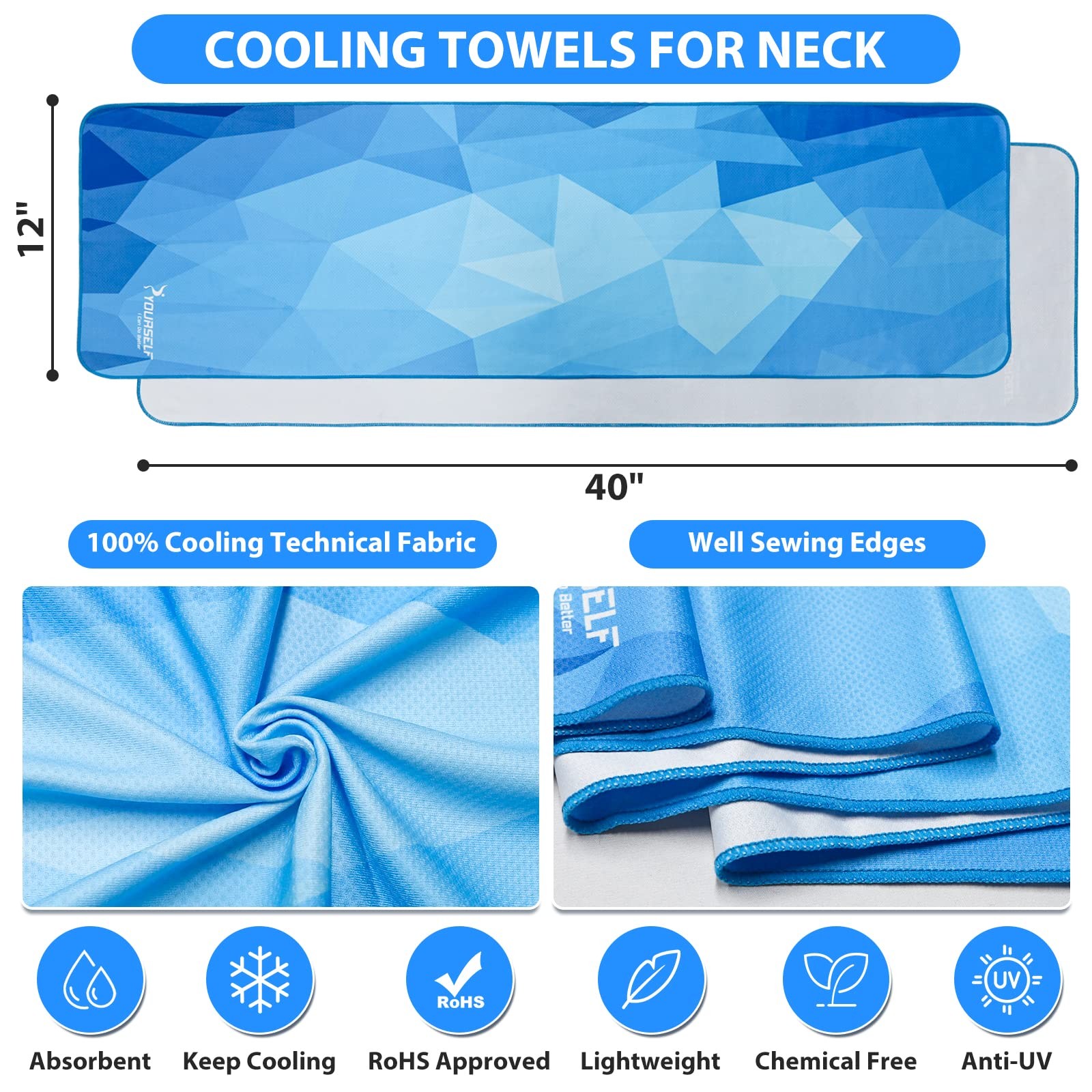 SYOURSELF Cooling Towels for 40&Prime;x12&Prime;, 4 Pack-blue Starry,starry,geo Blue,geo