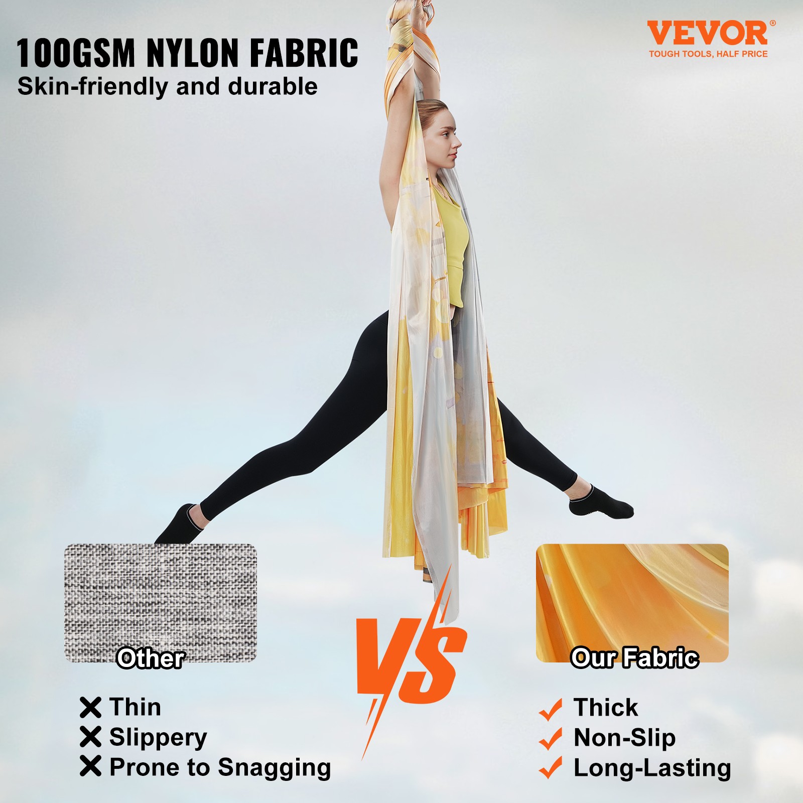 VEVOR Yoga Swing Aerial Hammock 5.5 Yards Nylon Hanging Sling Inversion Gold
