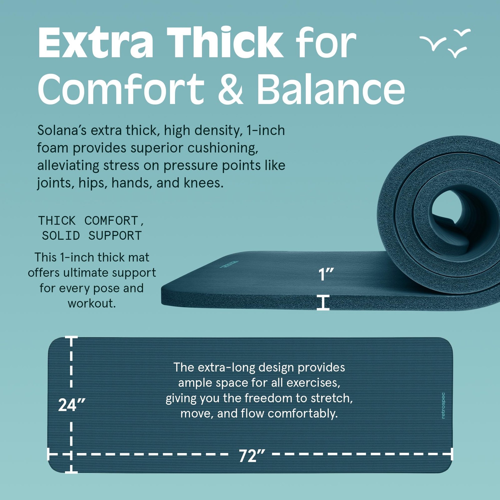Solana Yoga Mat 1&Prime; Thick w/ Strap Non Slip Exercise Pilates Ocean Blue _SALE OFF