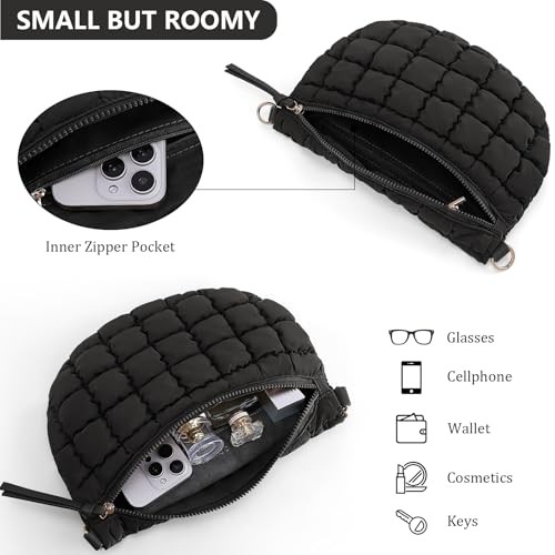 Quilted Crossbody Bags for Women Bum Bag Puffer Sling Bag Nylon Crossbody Black