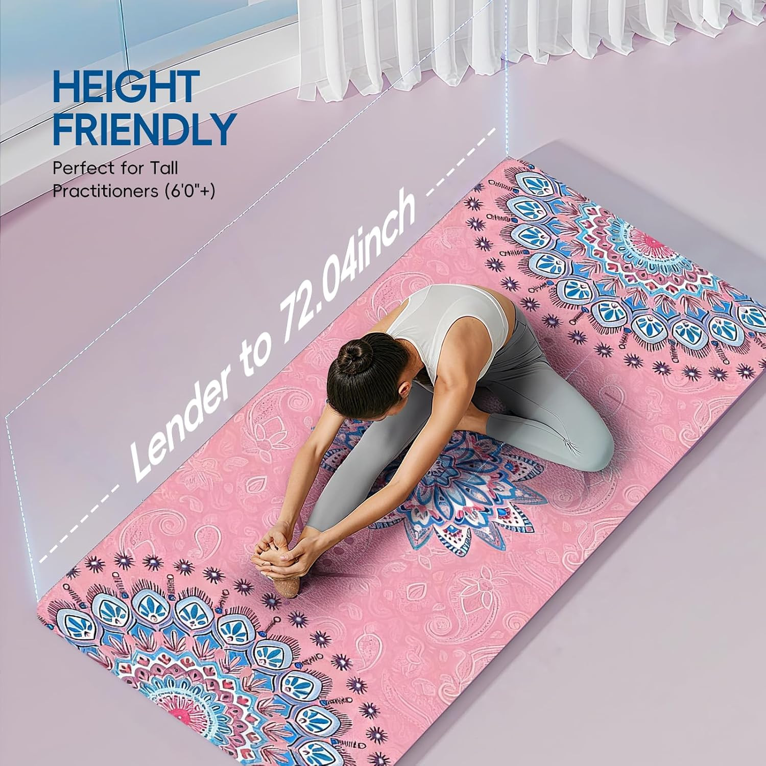 Extra Long TPE Yoga Mat 27×72 Inch, 5mm Thick, Non-Slip for Home Workout