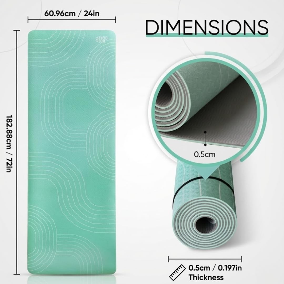 TPE Yoga Mat 72&Prime; x 24&Prime; x 5mm Cruise Color NonSlip Workout Mat with Alignment…