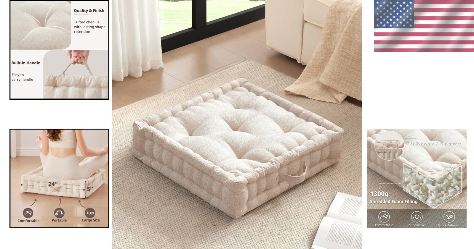Versatile Yoga Meditation Cushion 24&Prime;x24&Prime; Ivory
