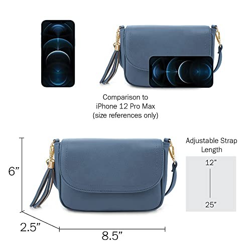 Small Crossbody Bags for Women Trendy Flap Saddle Purses with Tassel Dark Blue