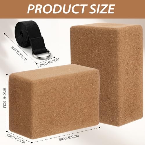 6 Pcs Cork Yoga Blocks with Straps 9 x 6 x 4 Inch Cork Yoga Brick 8.2 FT