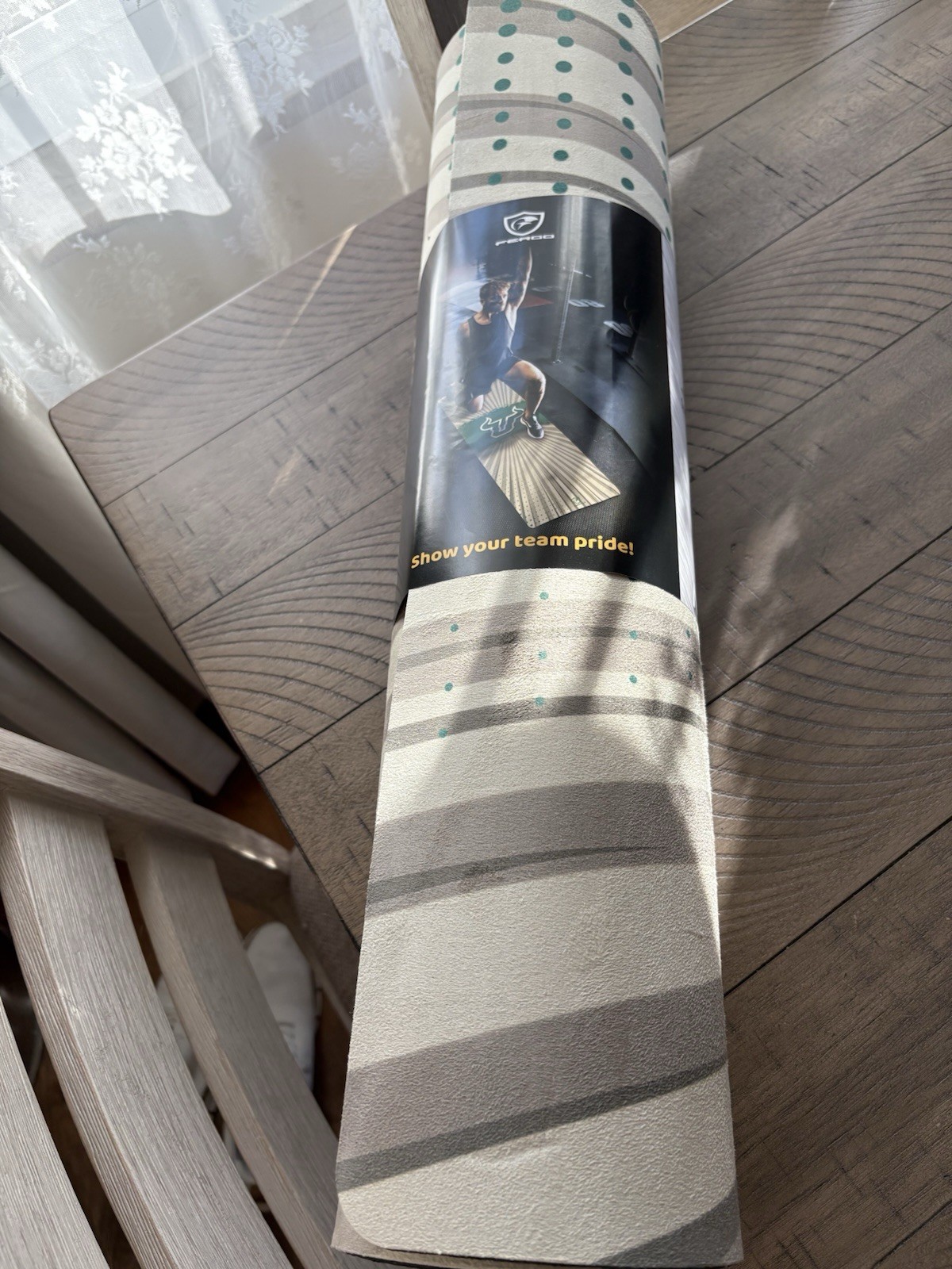 Non-Slip Foam Gray and White Striped Rectangle Yoga Mat for Adults