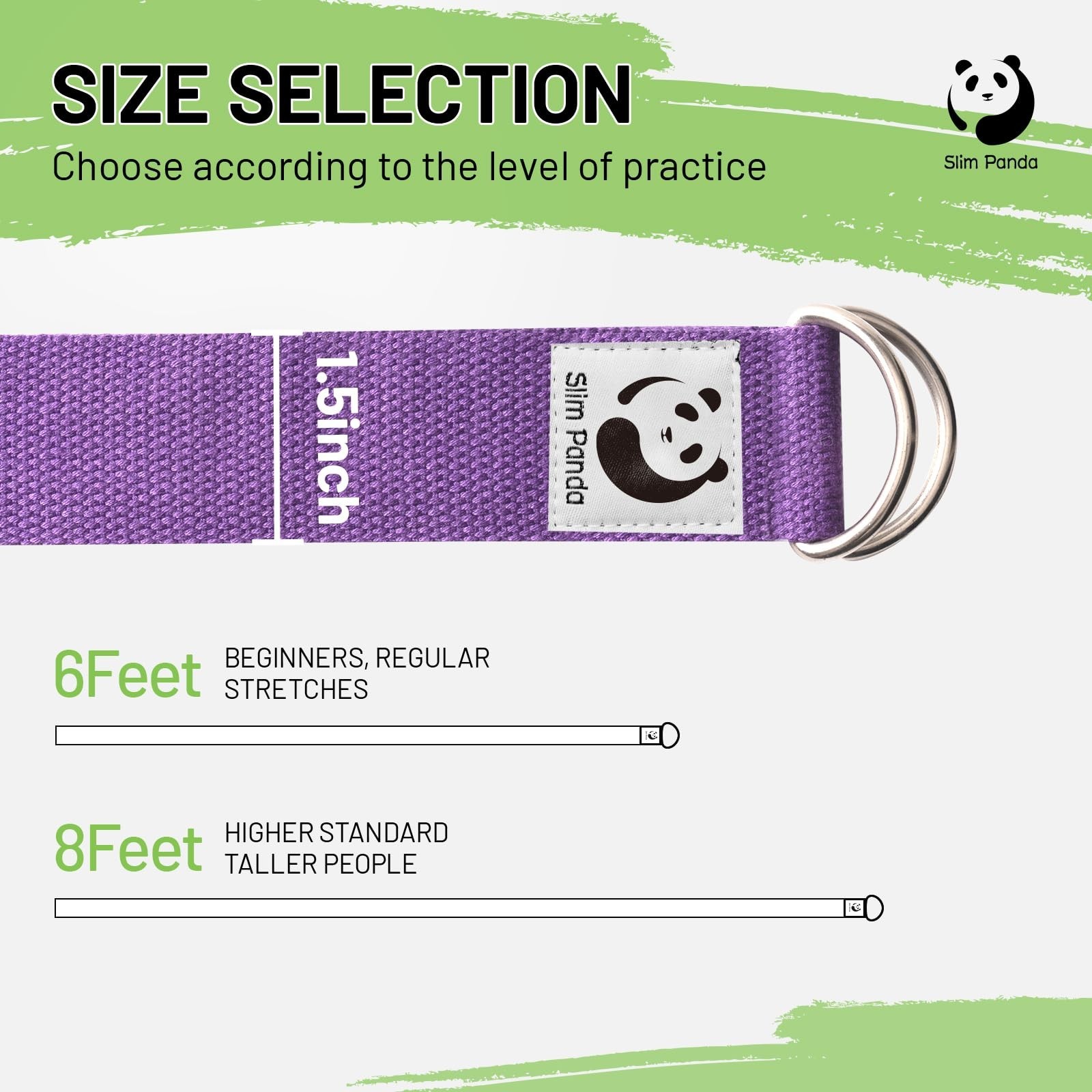 Slim Panda Yoga Strap for Stretching,Cotton Yoga Strap with Adjustable D-Ring…
