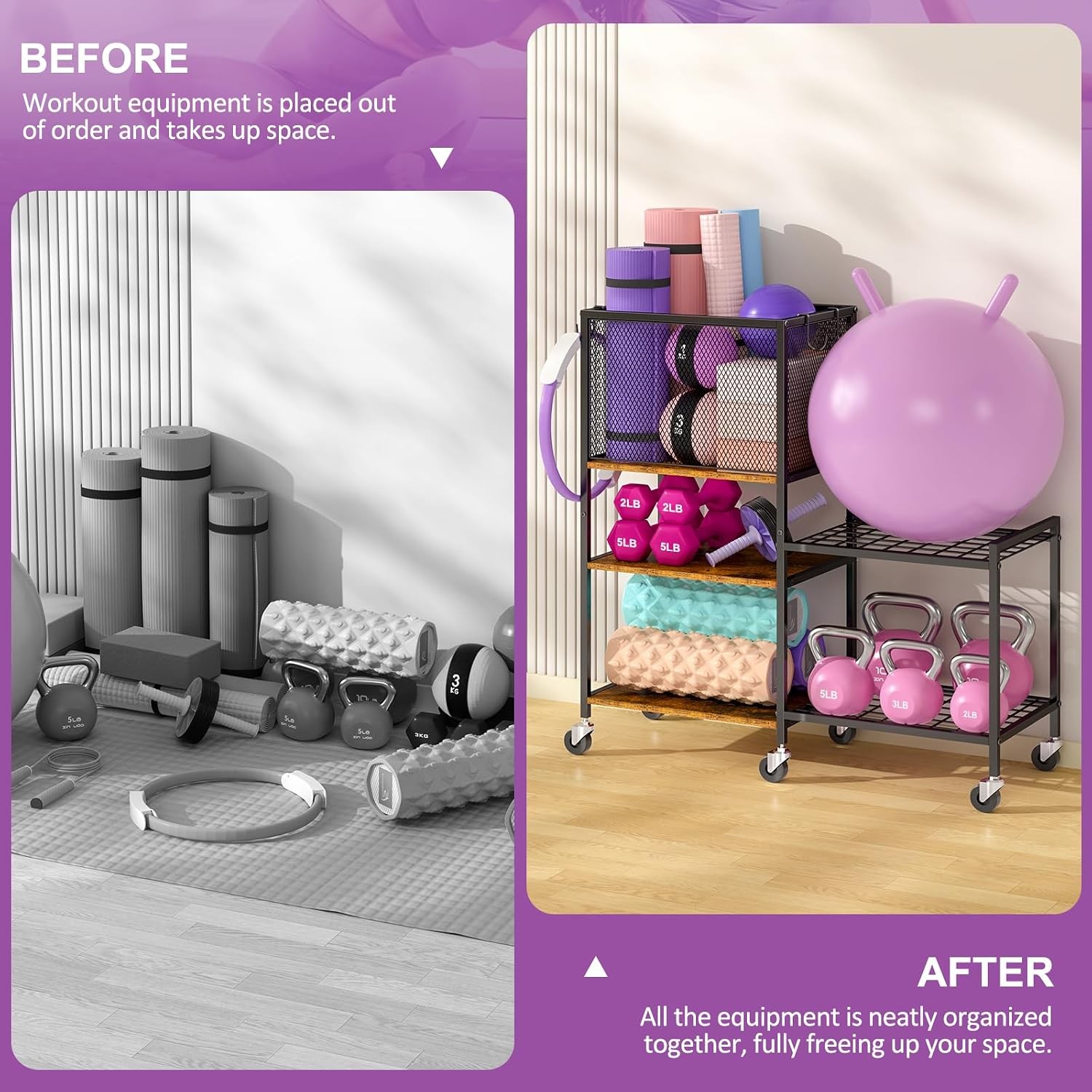 Dumbbell Rack, Yoga Mat Holder, Home Gym Storage, Exercise Equipment Organizer