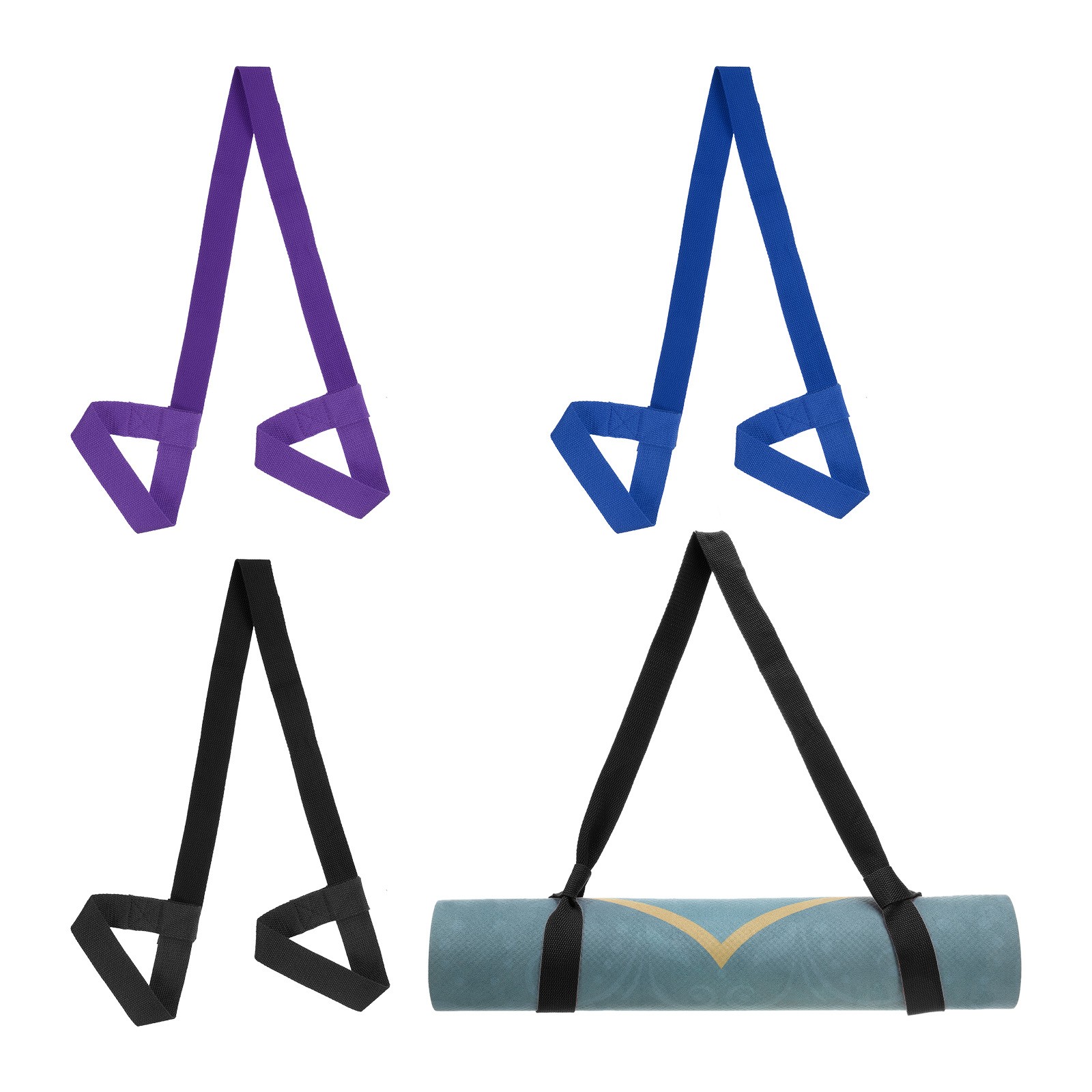 4Pcs Yoga Mat Strap Carrier Adjustable, Black/Navy Blue/Drak Purple