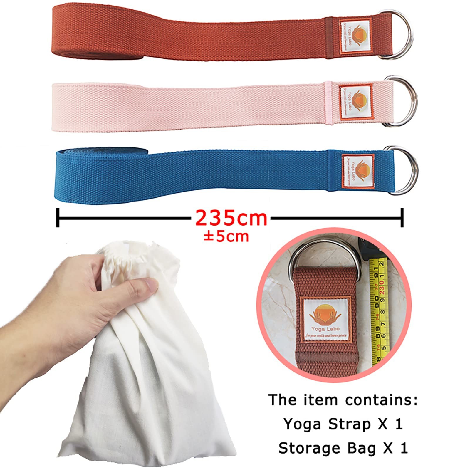 8ft Cotton Yoga Strap for Stretching with a D-Ring, Thick Cotton Nylon Yoga B…
