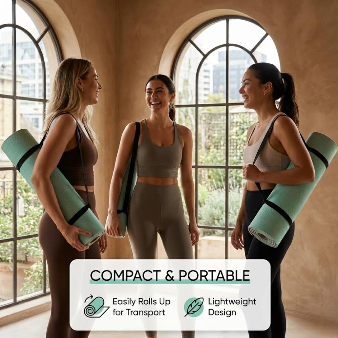 TPE Yoga Mat (72&Prime; x 24&Prime; x 5mm) – Cruise Color Non-Slip Workout Mat with Align…