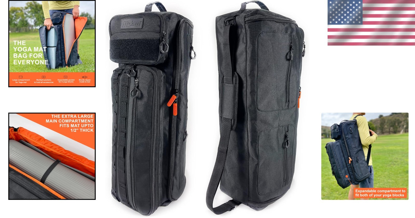 Men&rsquo;s Tactical Yoga Mat Carrier – Expandable Compartment & Zippered Pockets
