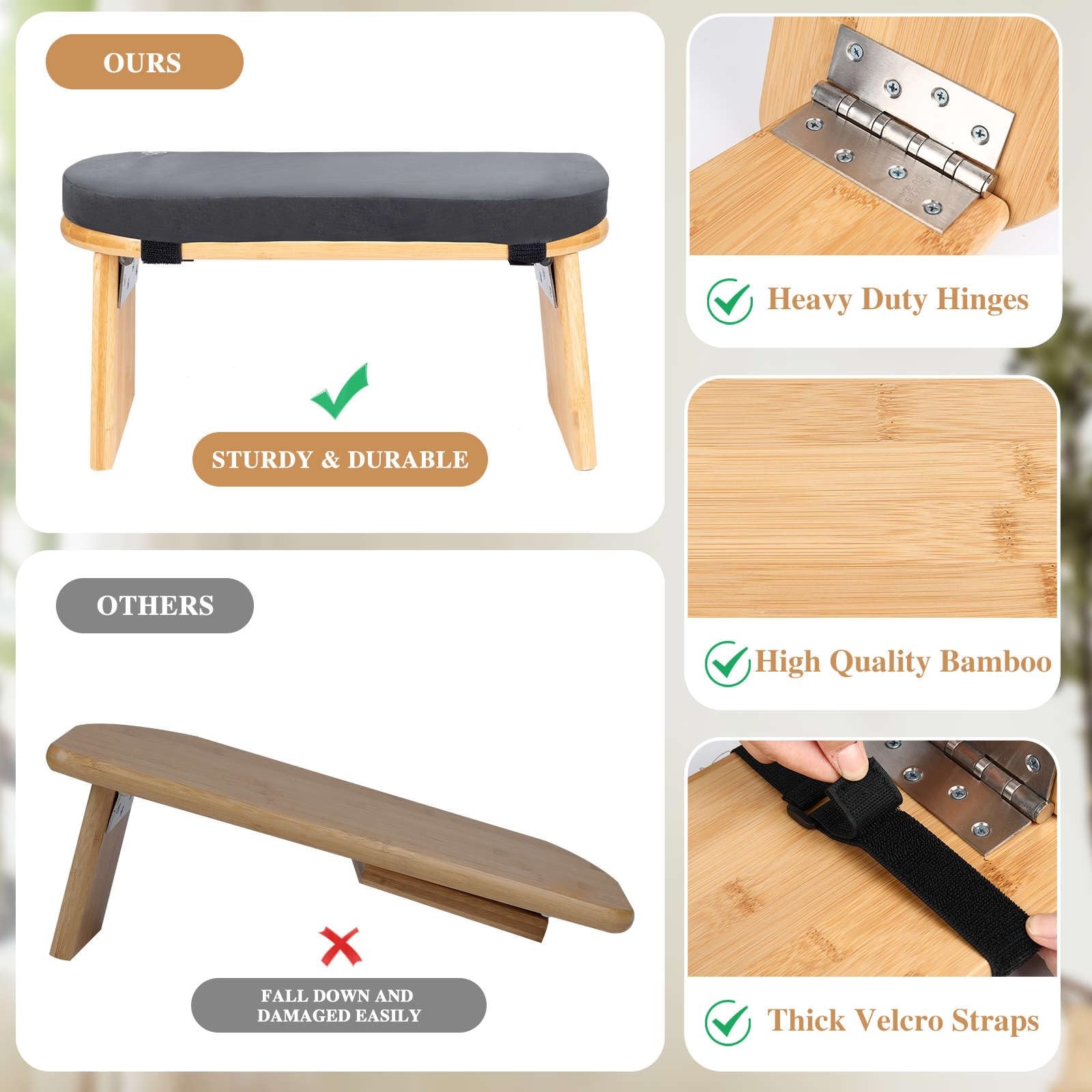 Meditation Bench with Cushion Foldable Ergonomic Kneeling Stool Seiza Bench W…