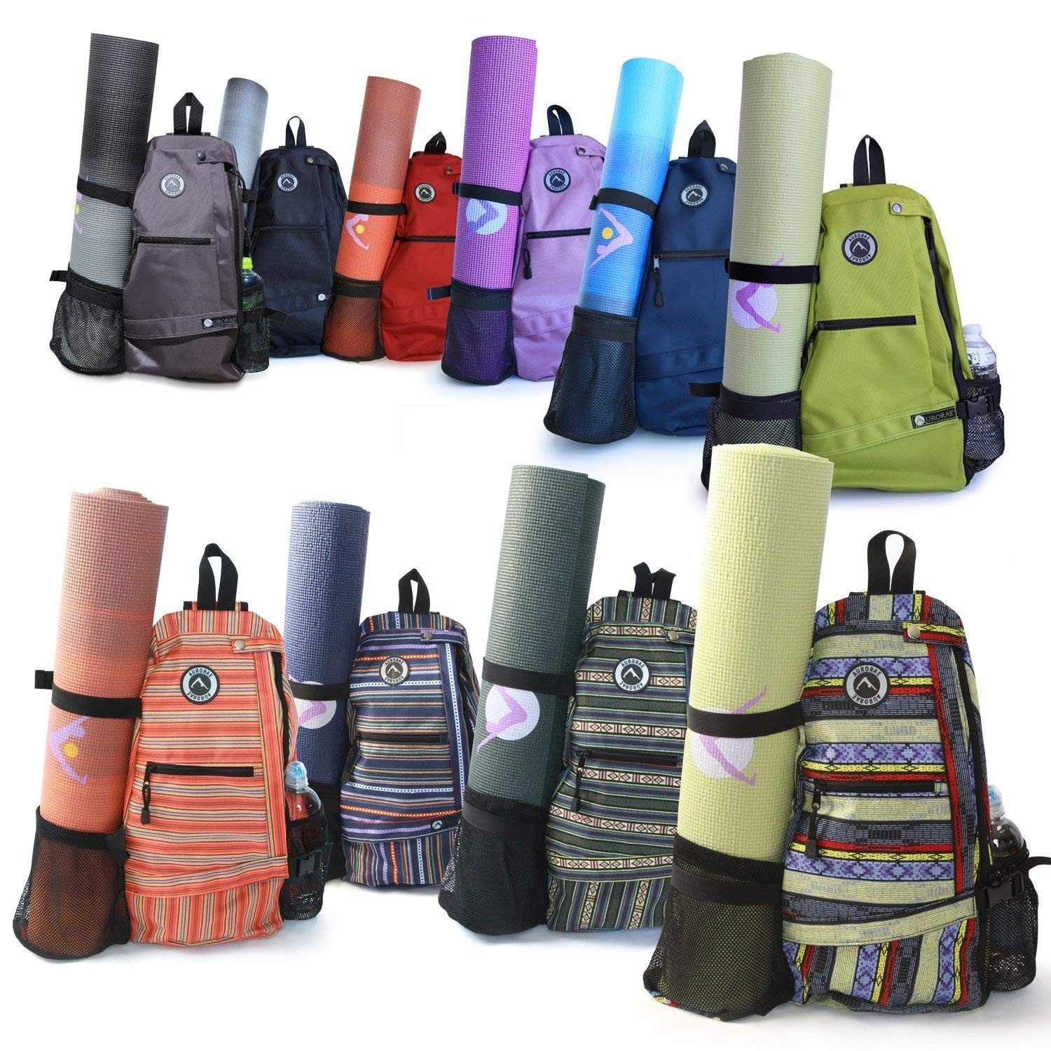 AURORAE Yoga Mat/Gym/Picklleball Cross-body Travel Sling Small, Purple Stripe