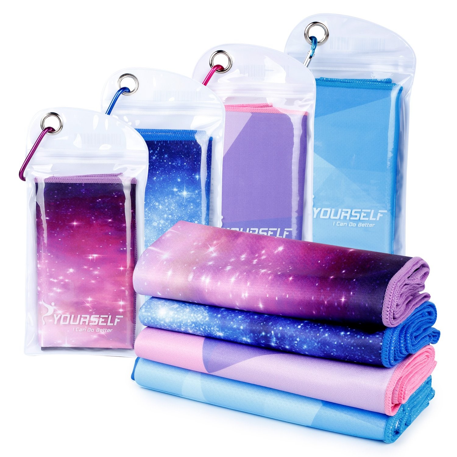SYOURSELF Cooling Towels for 40&Prime;x12&Prime;, 4 Pack-blue Starry,starry,geo Blue,geo