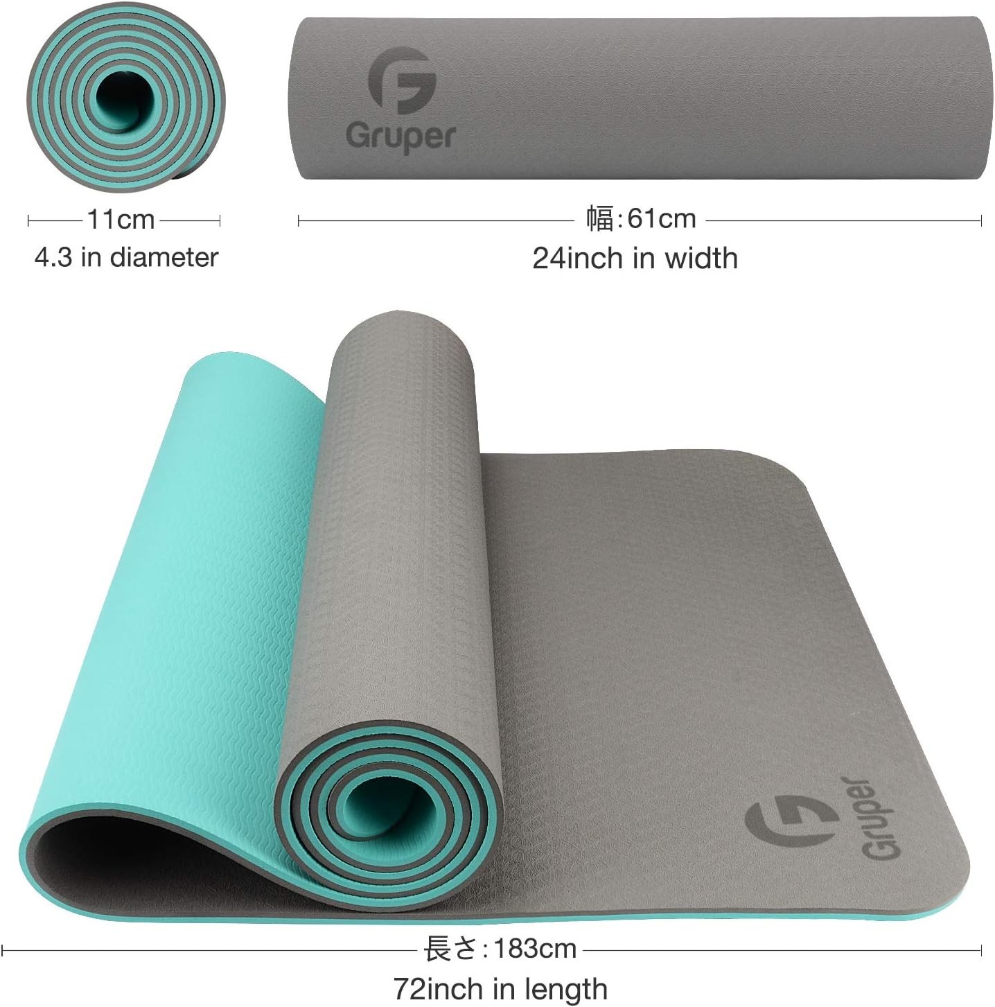 Gruper Yoga Mat Non Slip TPE Eco Friendly 72×24 with Carrying Strap