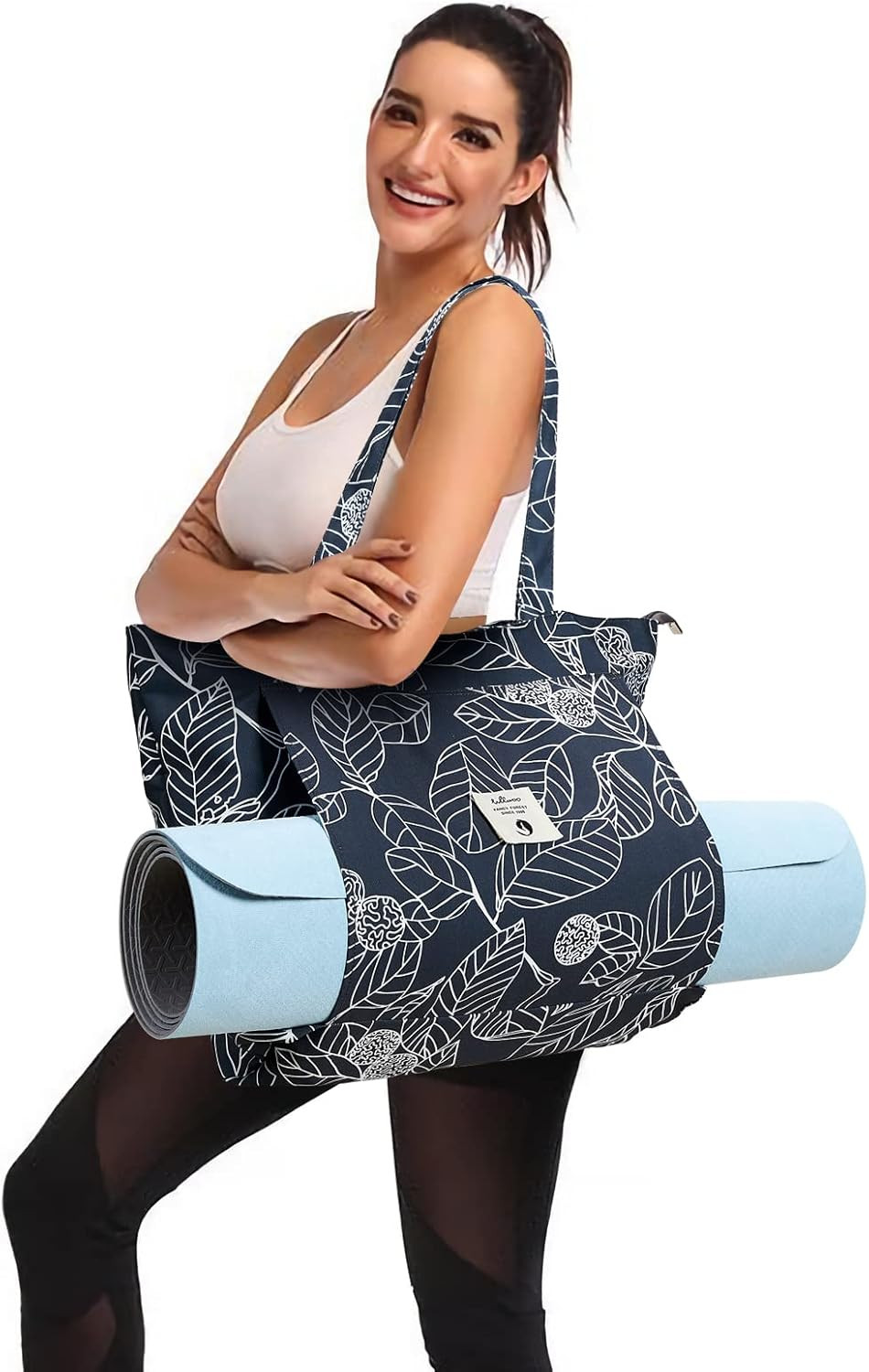 Yoga Mat Tote Bag Canvas Shoulder Carryall for Women Gym Travel Beach