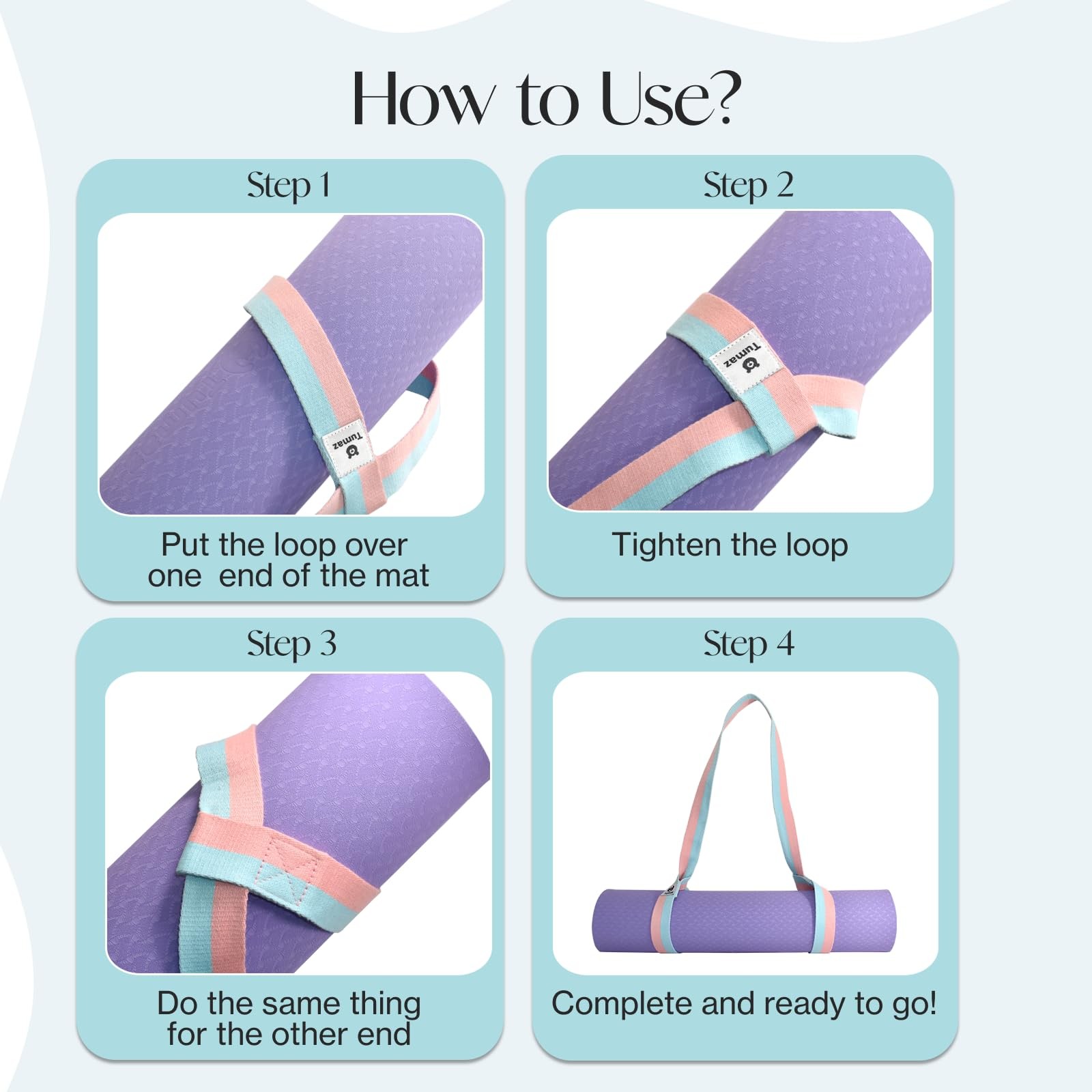 Tumaz Yoga Mat Strap (2 Sizes) with Extra Thick & Comfy 64 IN, 11. Just Black