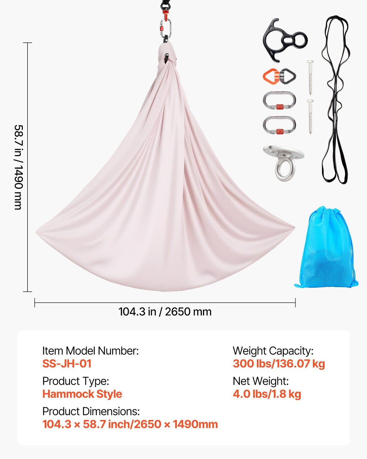 300lb Rated Suspension Hammock 104.3×58.7in Full-Body Relaxation Spandex Blend