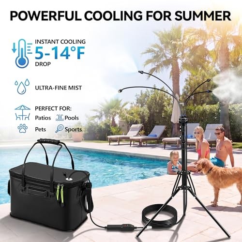 Portable Misting System with Stand, Outdoor Misting System for Patio Cooling,