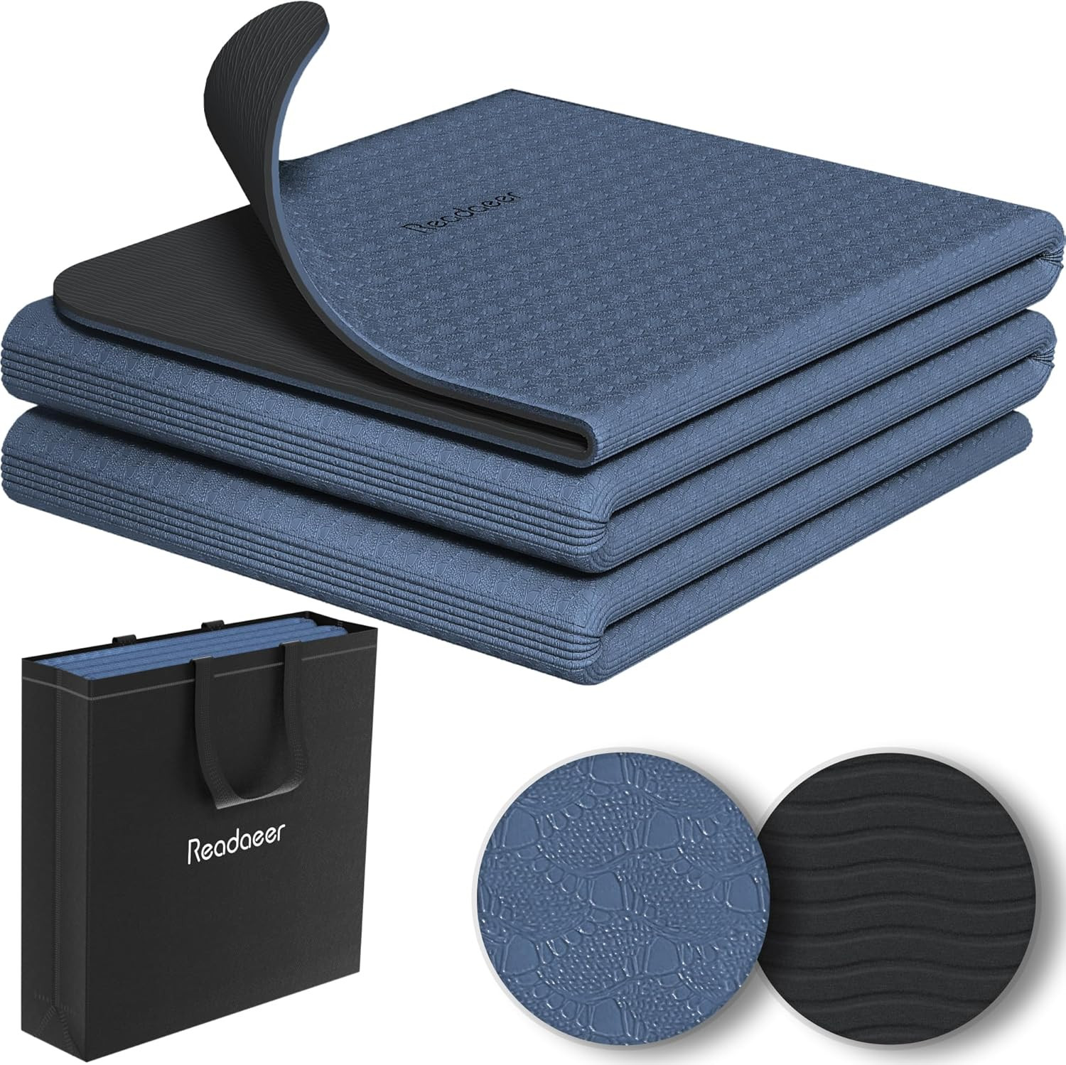 Travel-Friendly Foldable Yoga Mat, 6mm Thick with Carrying Bag, Non-Slip TPE