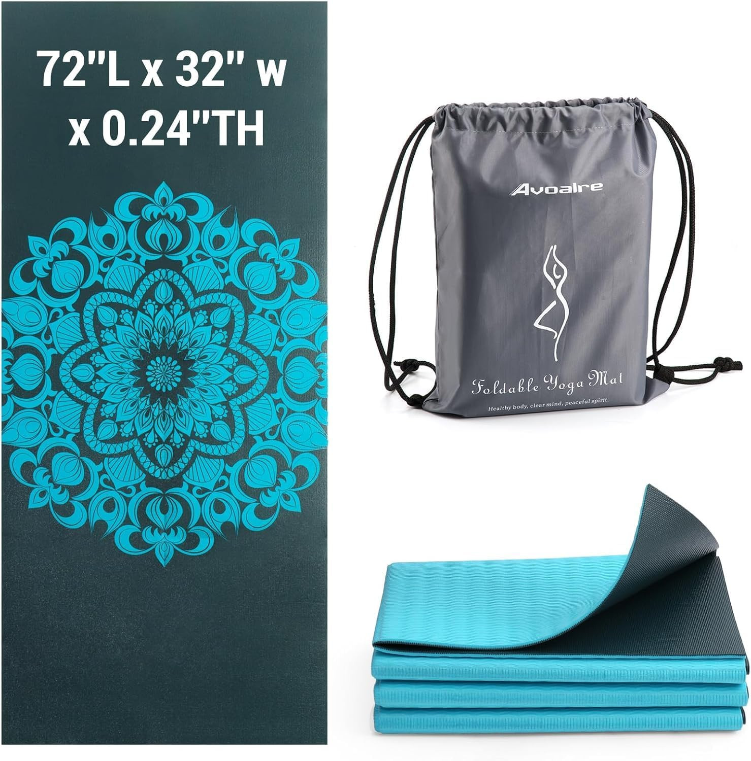 Folding Yoga Mat, Eco-Friendly PVC Travel Yoga Mat Packable, Double Sided Non-Sl