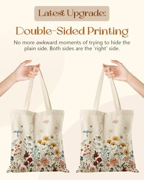 Aesthetic Tote Bag for Women- with Magnetic Buckle and Zipper Retro Flower