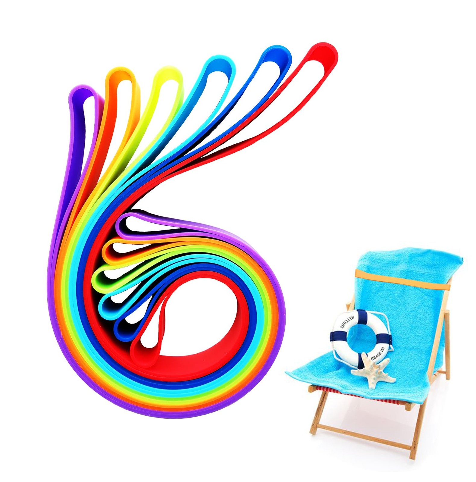 SUJAYU 6 Pack Towel Clips for Chairs, Silicone Bands Medium, Multicolor