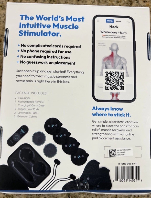 NEW Sealed Chirp – Halo Double Wireless Muscle Stimulator (Double Pucks) – Black