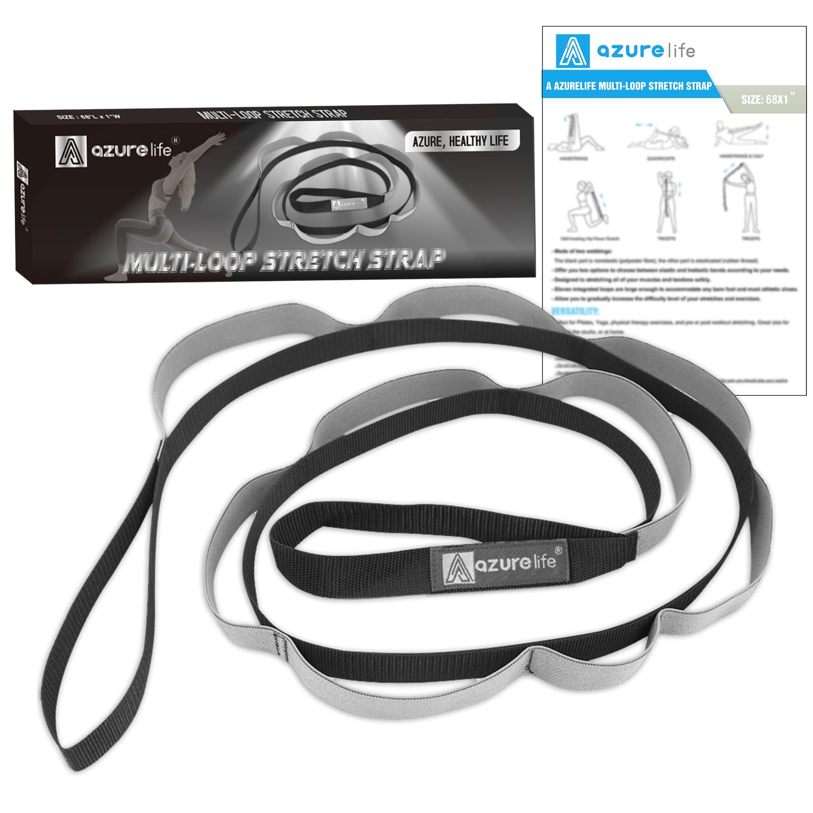 Half-Elastic Stretch Straps with 11 Loops, Stretching Strap for Physical Ther…
