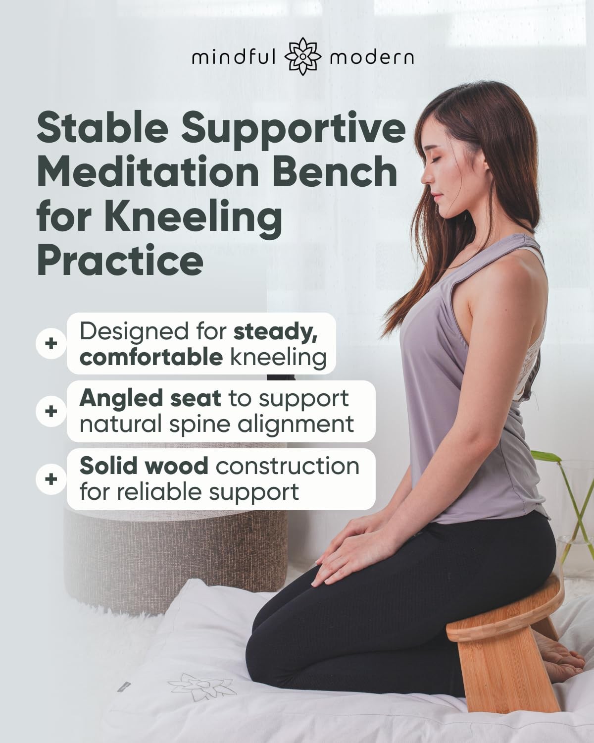 Folding Meditation Bench – Kneeling Stool with Locking Magnetic Hinges – Port…