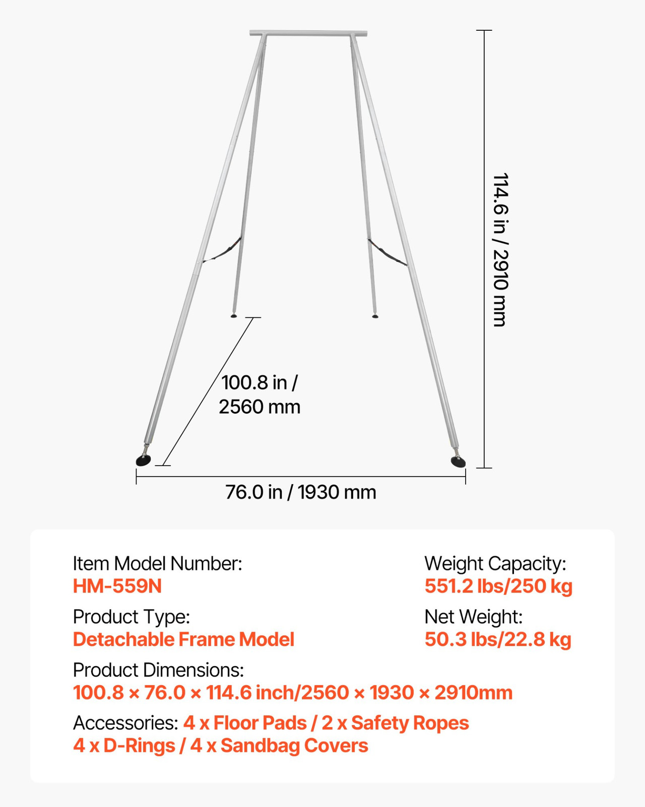9.6FT Aerial Yoga Stand 551LB Swing Frame Triangular Rig Portable