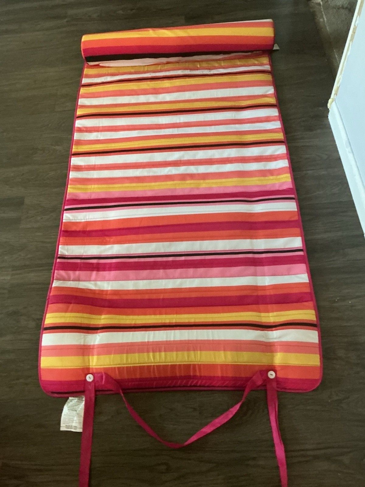 Walmart Striped Roll-Up Yoga Mat with Straps Pink Orange 34x64x5 in Foam