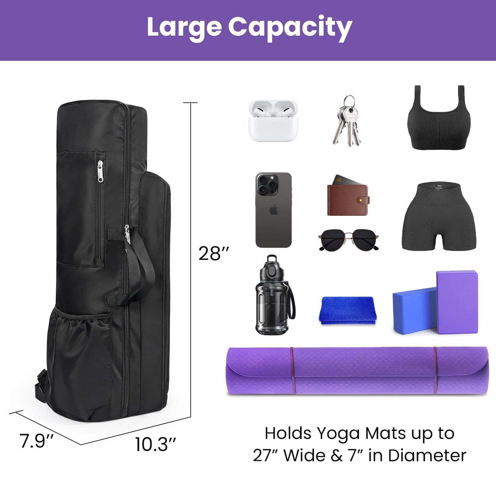 Yoga Mat Bag Backpack For Women Men MultiPockets Carrier For Gym Pilates