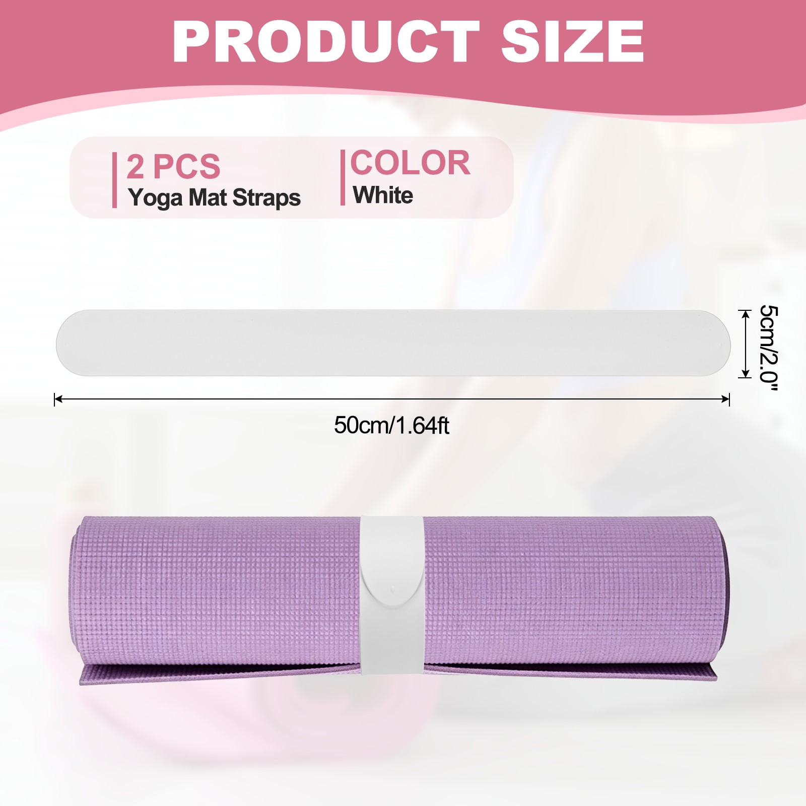 2Pcs Yoga Mat Strap Slap Band One Snap Yoga Mat Slap Band, White