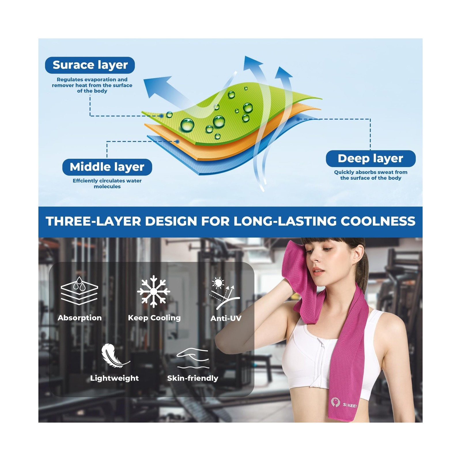 Sukeen Cooling Towels 6 Pack (40&Prime;x12&Prime;), Cooling Towels for Neck and Face, Qui…
