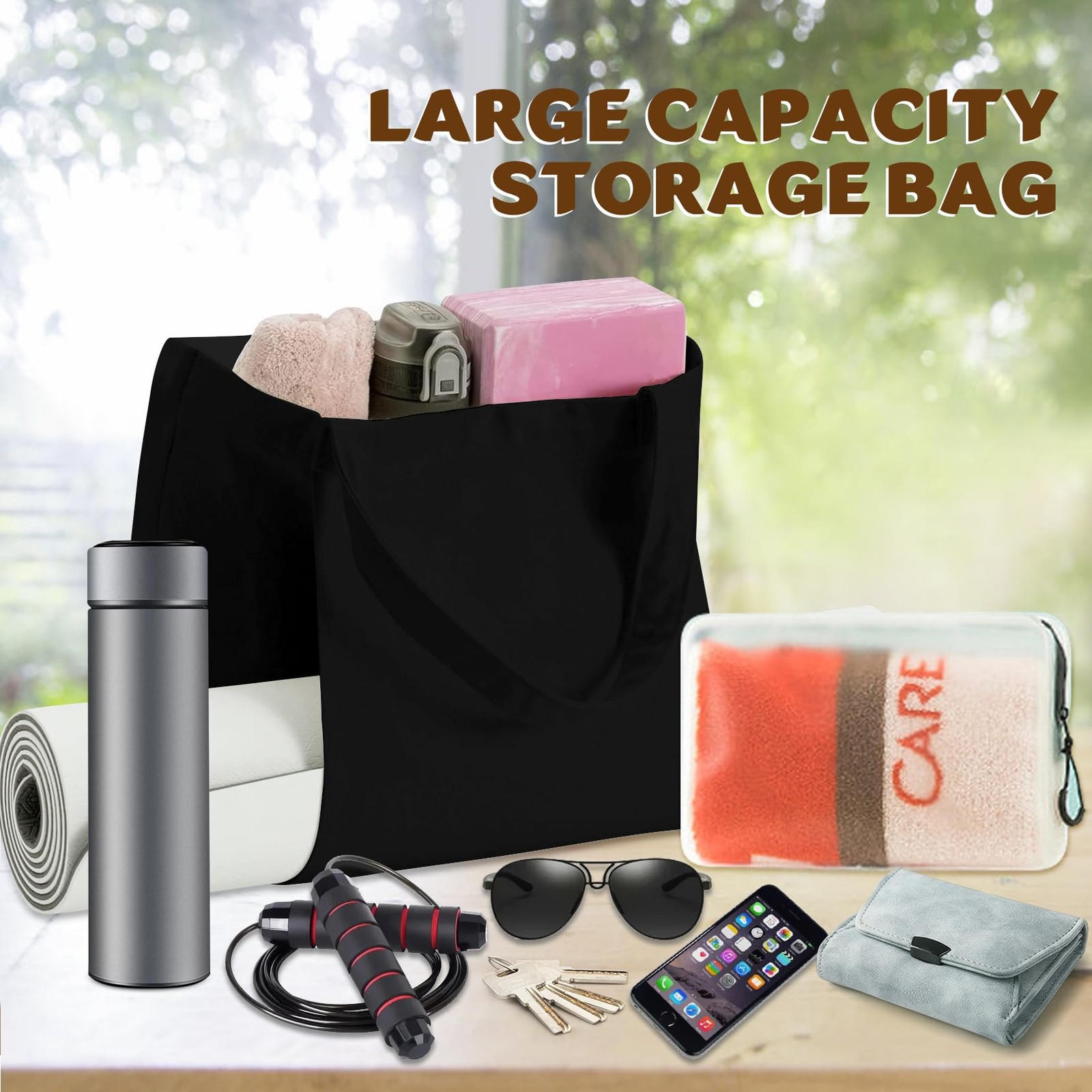 Yoga Mat Carrier, Gym Bag With Yoga Mat Holder, Women Canvas Tote With Shoulder