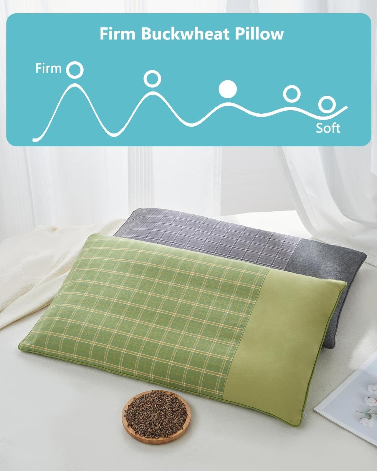 Breathable Cool Buckwheat Pillow,23.6&Prime;x13.7&Prime; Adjustable Fill and Firmness, Fi…