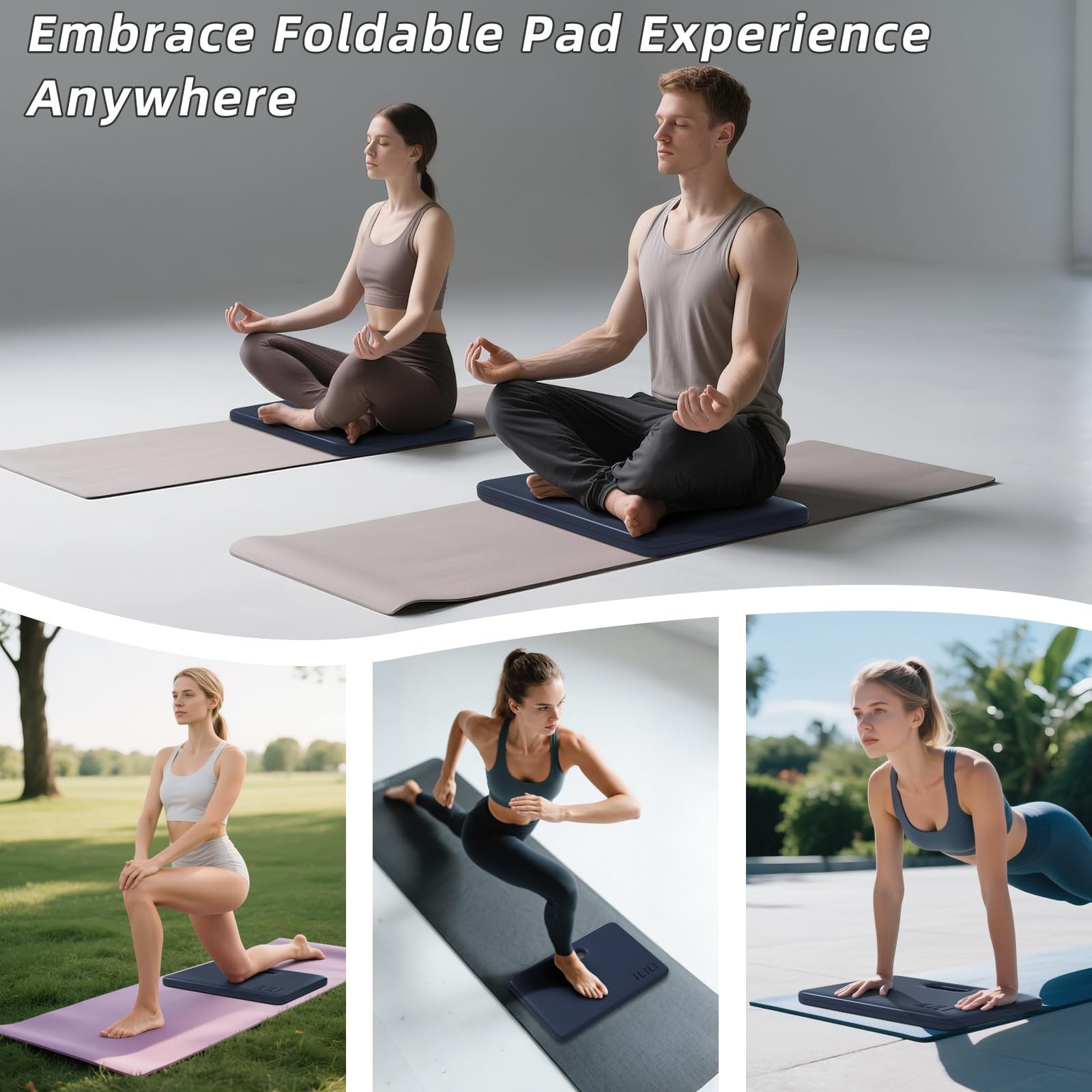 ILILI Yoga Knee Pad Foldable, TPE Soft Pad 24*17*0.5inch (Folding Size 17*12*…