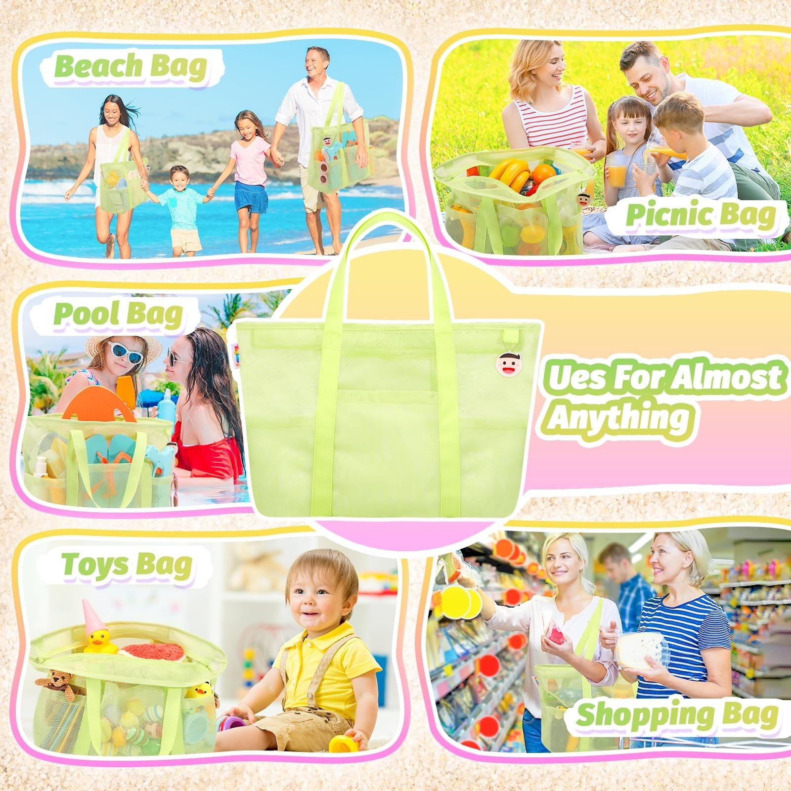 Tagitary Large Mesh Beach Bag with Zipper and Kids Beach Bag with Drawstring …