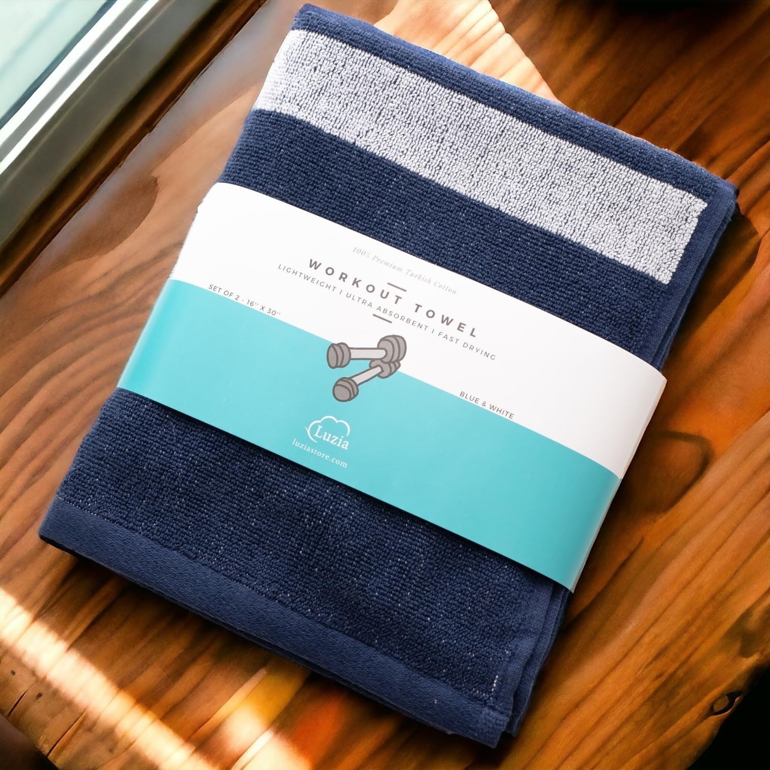 Premium 100% Turkish Cotton Striped Workout Towels (2 Pack) – Super Absorbent, L