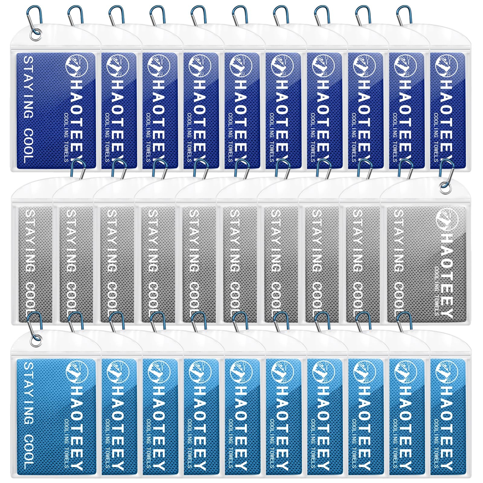 Haoteey Cooling Towels Pack of 30, 40&Prime;*12&Prime;, 10grey/10darkblue/Lightblue